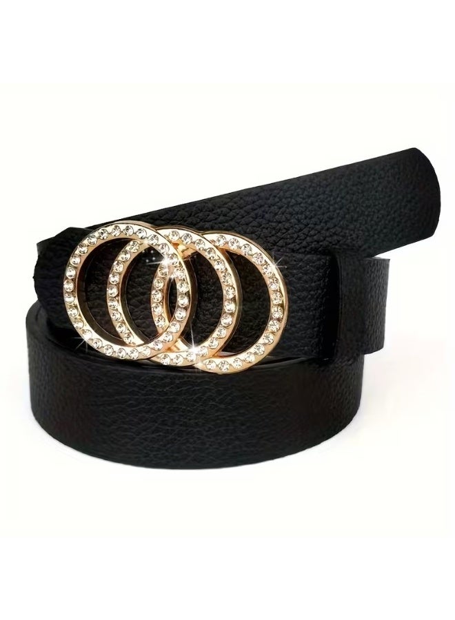Goolsky 1pc Rhinestone 3 Circles Buckle Belt, Classic Casual Jeans Dress Belt for Men Suitable for teens - Image 1