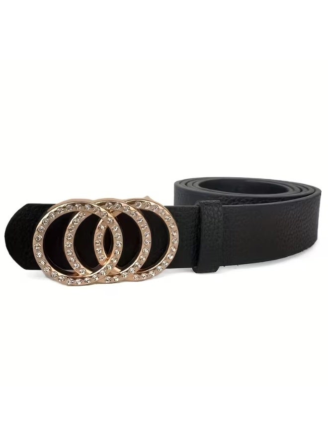 Goolsky 1pc Rhinestone 3 Circles Buckle Belt, Classic Casual Jeans Dress Belt for Men Suitable for teens - Image 3