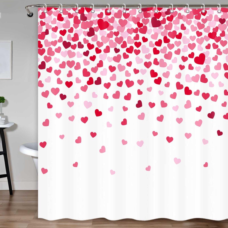 ICTEISOM Valentine's Day Heart Shower Curtain  Romantic Falling Red Hearts Fabric Bathroom Curtain with Hooks Set  Valentines Bathroom Decor Waterproof Fabric Bath Curtains Home Decorations 72 x 72 Inches - Image 2