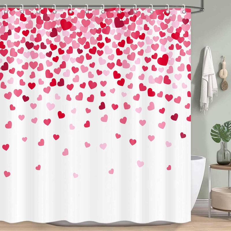 ICTEISOM Valentine's Day Heart Shower Curtain  Romantic Falling Red Hearts Fabric Bathroom Curtain with Hooks Set  Valentines Bathroom Decor Waterproof Fabric Bath Curtains Home Decorations 72 x 72 Inches - Image 3