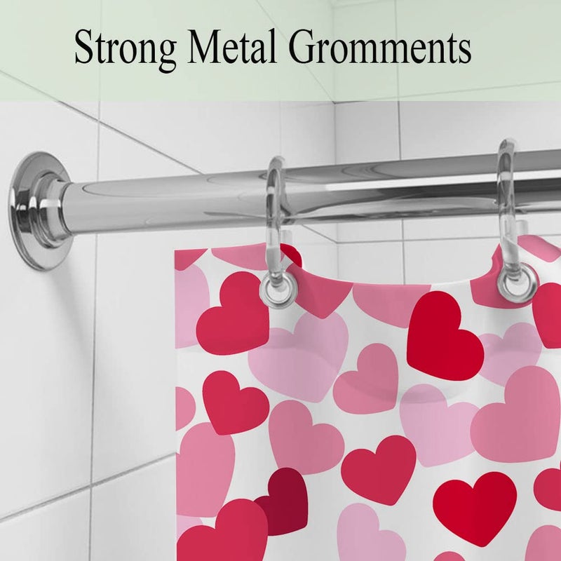 ICTEISOM Valentine's Day Heart Shower Curtain  Romantic Falling Red Hearts Fabric Bathroom Curtain with Hooks Set  Valentines Bathroom Decor Waterproof Fabric Bath Curtains Home Decorations 72 x 72 Inches - Image 5