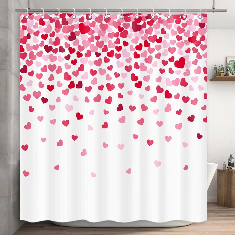 ICTEISOM Valentine's Day Heart Shower Curtain  Romantic Falling Red Hearts Fabric Bathroom Curtain with Hooks Set  Valentines Bathroom Decor Waterproof Fabric Bath Curtains Home Decorations 72 x 72 Inches - Image 4