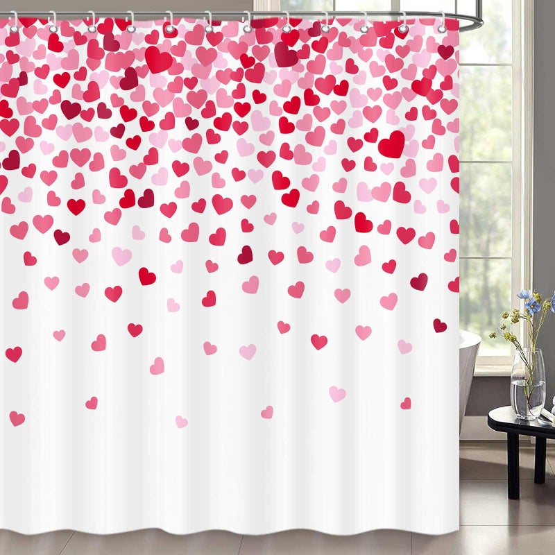 ICTEISOM Valentine's Day Heart Shower Curtain  Romantic Falling Red Hearts Fabric Bathroom Curtain with Hooks Set  Valentines Bathroom Decor Waterproof Fabric Bath Curtains Home Decorations 72 x 72 Inches - Image 1