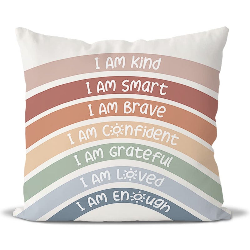 QIYUHOY QIYUHOY Kids Classroom Reading Corner Rainbow Throw Pillow Covers 18x18 Positive Affirmations Pillow Case Decor for Calming Corner Cozy Corner Nursery Toddler Room Playroom