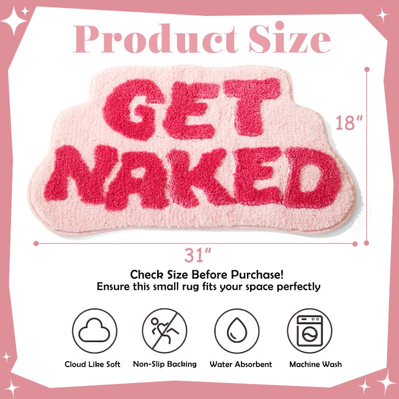 DyeFury Irregular Shaped Get Naked Bath Mat Pink - Fun Bath mat  Small Preppy Bathroom Decor  Funny Aesthetic Bathroom Rugs for Apartmen Decor  Non-Slip Hot Pink Bath Rugs for Girls 31"" x 18"" - Image 2
