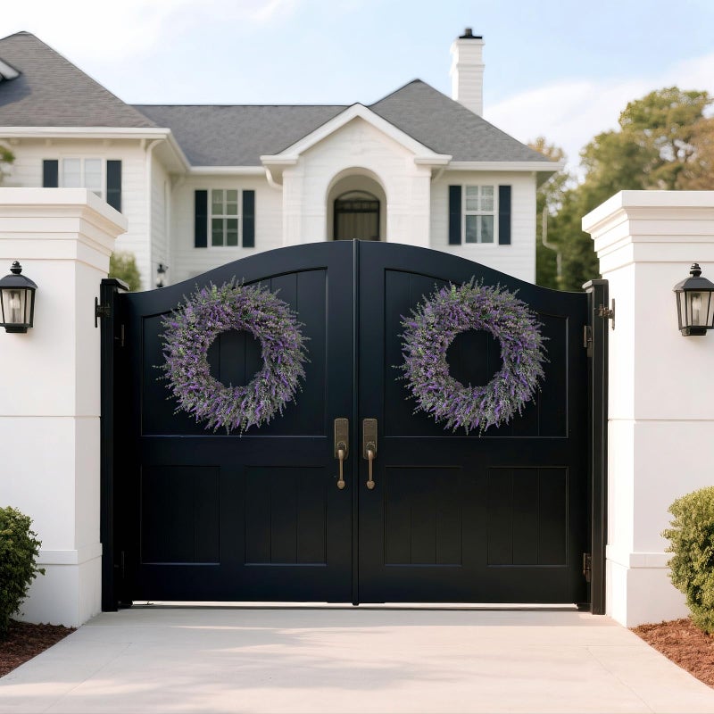 FOTEEWL 32'' Large Eucalyptus and Lavender Wreath for Front Door, Porch, Window- Artificial Eucalyptus Leaves with Lavender Wreath for Home, Farmhouse Wall Decor- Spring, Summer, Fall, All Seasons (Purple) - Image 3