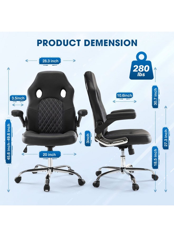 McQ Gaming Chair, Home Office Computer Chair PU Leather Ergonomic Racing Desk Chair Adjustable Height Mid Back Executive Task Chair with Lumbar Support and Flip Up Armrest, Rocking Swivel Comfty Cushion  - Image 4