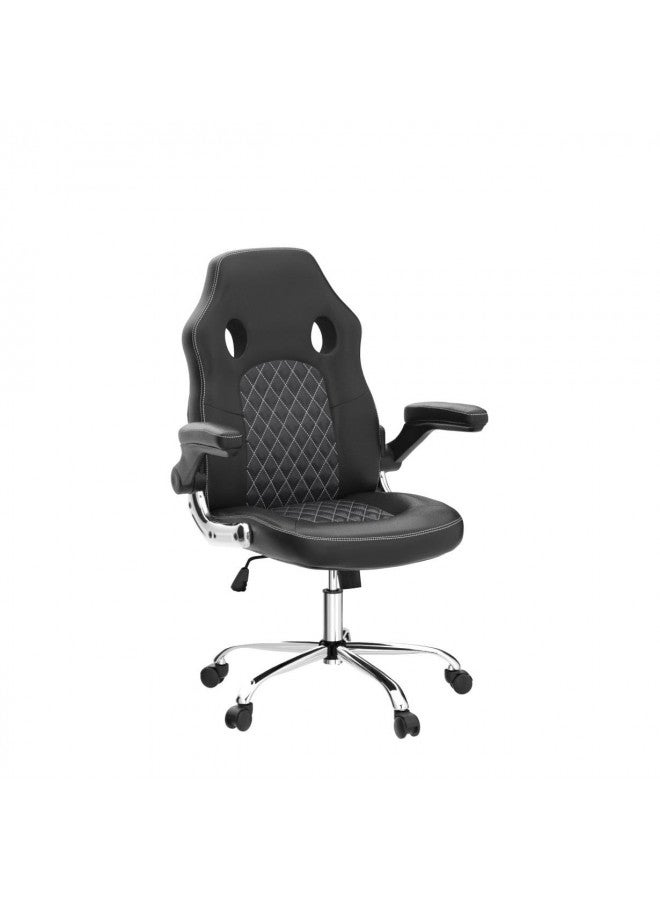 McQ Gaming Chair, Home Office Computer Chair PU Leather Ergonomic Racing Desk Chair Adjustable Height Mid Back Executive Task Chair with Lumbar Support and Flip Up Armrest, Rocking Swivel Comfty Cushion  - Image 5