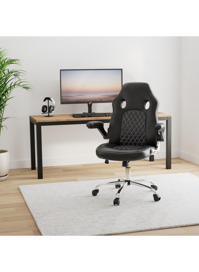 McQ Gaming Chair, Home Office Computer Chair PU Leather Ergonomic Racing Desk Chair Adjustable Height Mid Back Executive Task Chair with Lumbar Support and Flip Up Armrest, Rocking Swivel Comfty Cushion  - Image 3