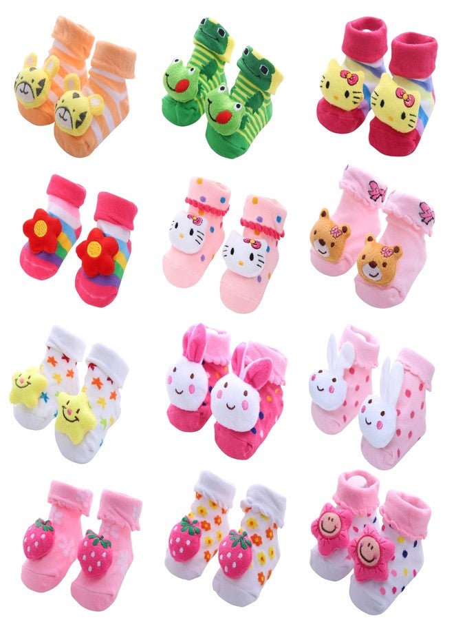 Kidbee Baby Colourful Cartoon Face Socks Ankle length (0-12 Months) (Girls Multicolor, 6) - Image 1