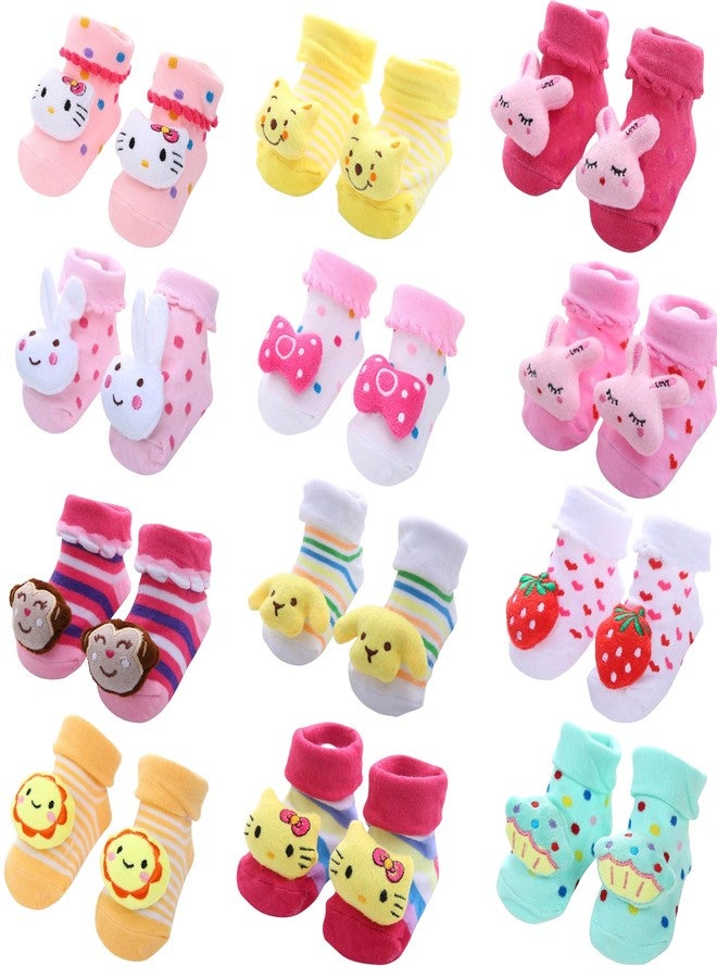 Kidbee Baby Colourful Cartoon Face Socks Ankle length (0-12 Months) (Girls Multicolor, 6) - Image 2