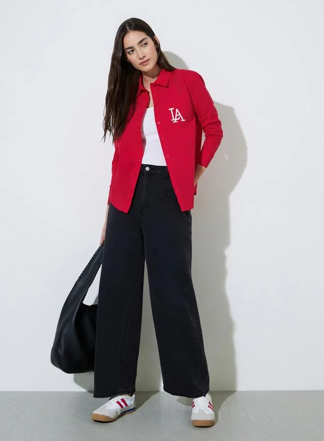 ستايلي Red Solid Embroidered Chest Pocket Relaxed Fit Shirt