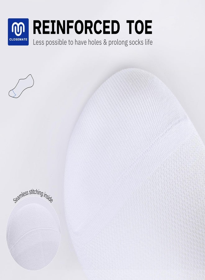 CLOSEMATE Mens No Show Socks Cotton Thin High Elasticity Low Cut Ankle Socks with Non Slip Grips 6 Pairs (6White, Size L) - Image 2