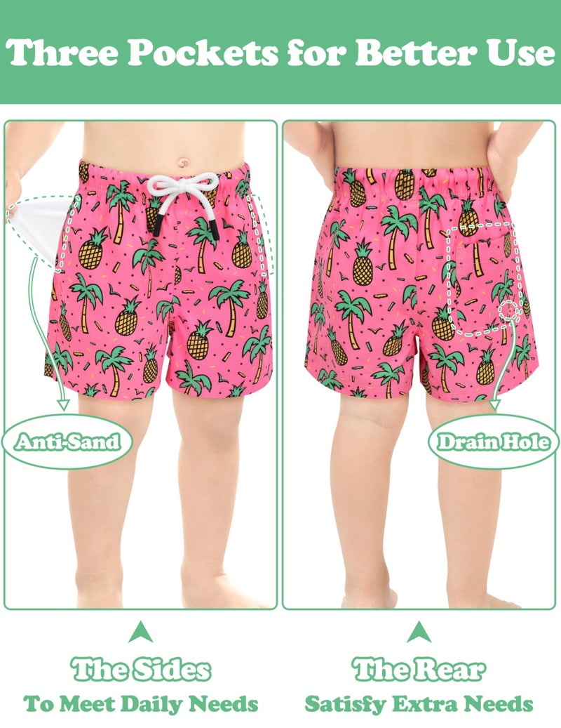 Sarfel Boys Swim Trunks Boys Swim Shorts Baby Swim Trunks Toddler Swim Trunks 4T Swimsuit Boys Toddler Bathing Suits for Boys, Pink Pineapple Palm - Image 2