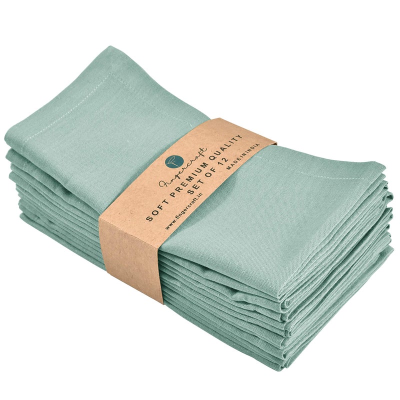 Fingercraft Cloth Napkins  Cotton Linen Blend Napkins Cloth Washable 12 Pack Premium Quality For Restaurant  Parties  Weddings  Mitered Corner Dinner Napkin For Every Day Use Easter Color Aqua - Image 1