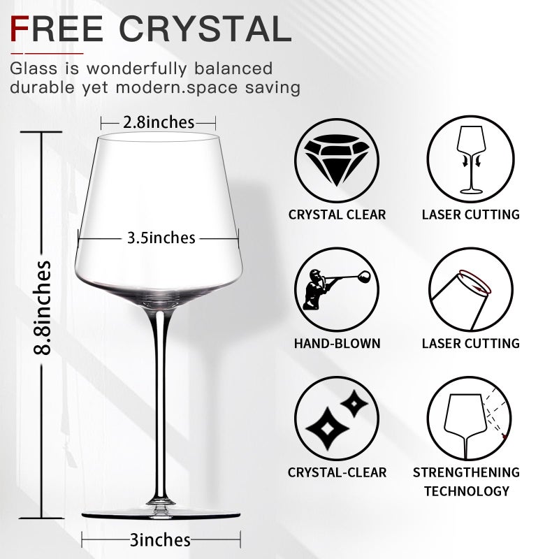 Physkoa White Red Wine Glasses Set of 6 â€“ 18oz Clearã€Hand Blownã€‘ Crystal Wine Glass â€“ Tall Long Stem Modern Wine Glasses â€“ Square Wine Glass with flat bottom - Image 4
