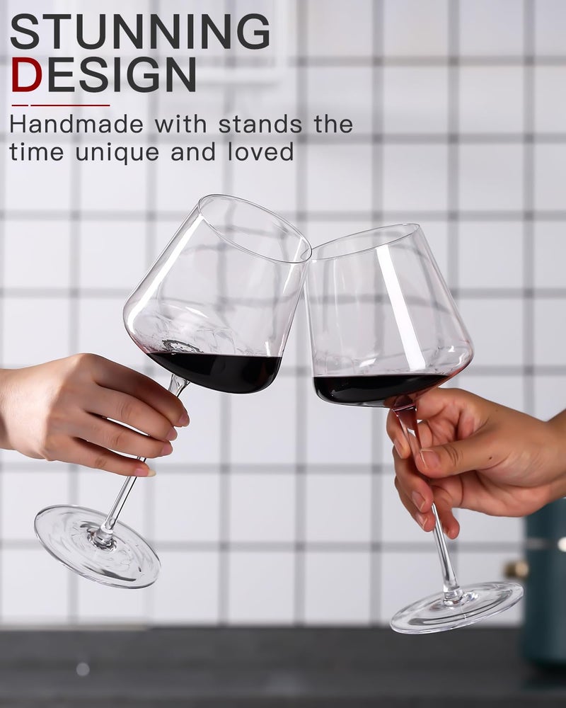 Physkoa White Red Wine Glasses Set of 6 â€“ 18oz Clearã€Hand Blownã€‘ Crystal Wine Glass â€“ Tall Long Stem Modern Wine Glasses â€“ Square Wine Glass with flat bottom - Image 2