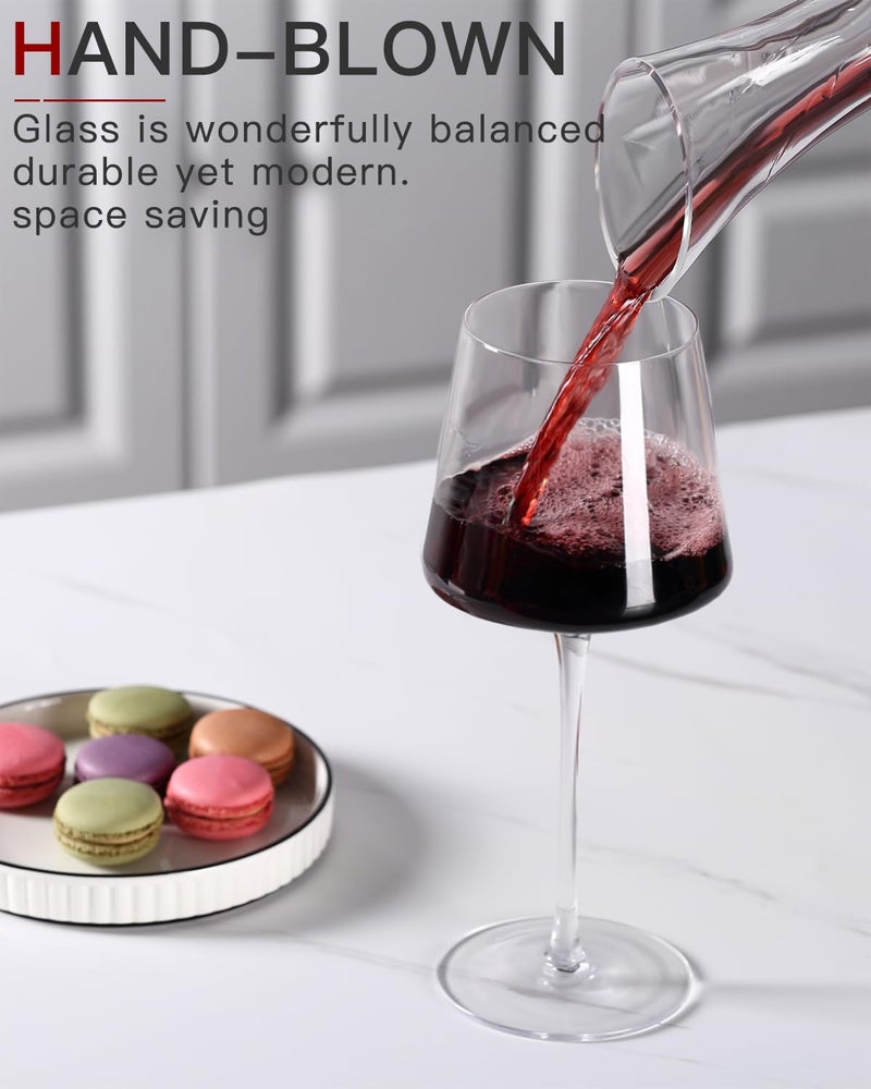 Physkoa White Red Wine Glasses Set of 6 â€“ 18oz Clearã€Hand Blownã€‘ Crystal Wine Glass â€“ Tall Long Stem Modern Wine Glasses â€“ Square Wine Glass with flat bottom - Image 3