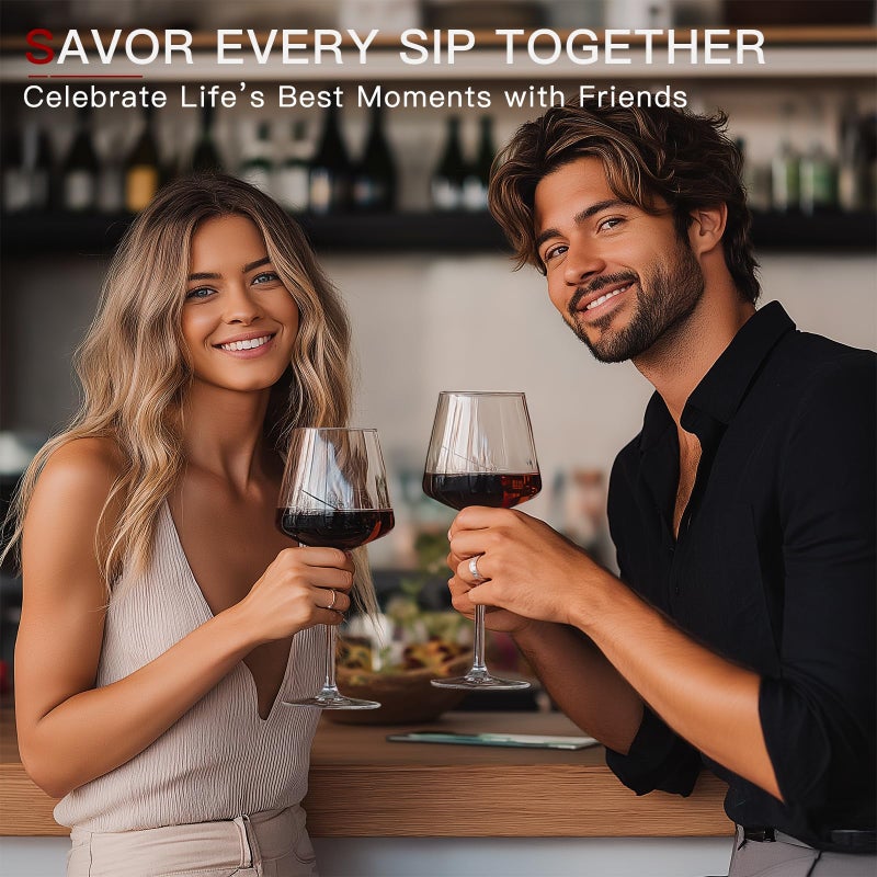 Physkoa White Red Wine Glasses Set of 6 â€“ 18oz Clearã€Hand Blownã€‘ Crystal Wine Glass â€“ Tall Long Stem Modern Wine Glasses â€“ Square Wine Glass with flat bottom - Image 5