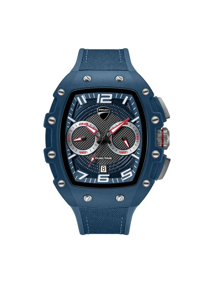 Ducati DT013 Blue Black Dial Blue Silicone-Nylon Strap Multifunction Watch for Men - 44.5mm