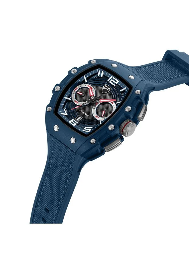 Ducati DT013 Blue Black Dial Blue Silicone-Nylon Strap Multifunction Watch for Men - 44.5mm