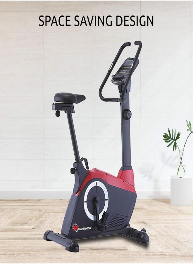 PowerMax Fitness PowerMax Fitness BU-800 Magnetic Upright Bike for Home-Gym Workout, 110kg Weight Capacity, 8 Levels Resistance, LCD Display, iPad Holder, Exercise Bike for Cardio Workout  - Image 4