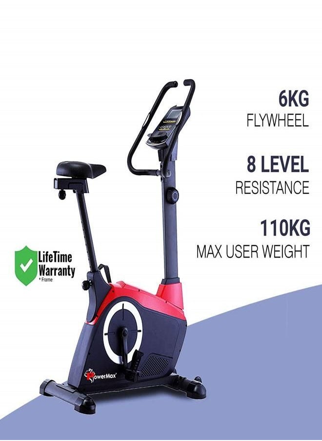 PowerMax Fitness PowerMax Fitness BU-800 Magnetic Upright Bike for Home-Gym Workout, 110kg Weight Capacity, 8 Levels Resistance, LCD Display, iPad Holder, Exercise Bike for Cardio Workout  - Image 2