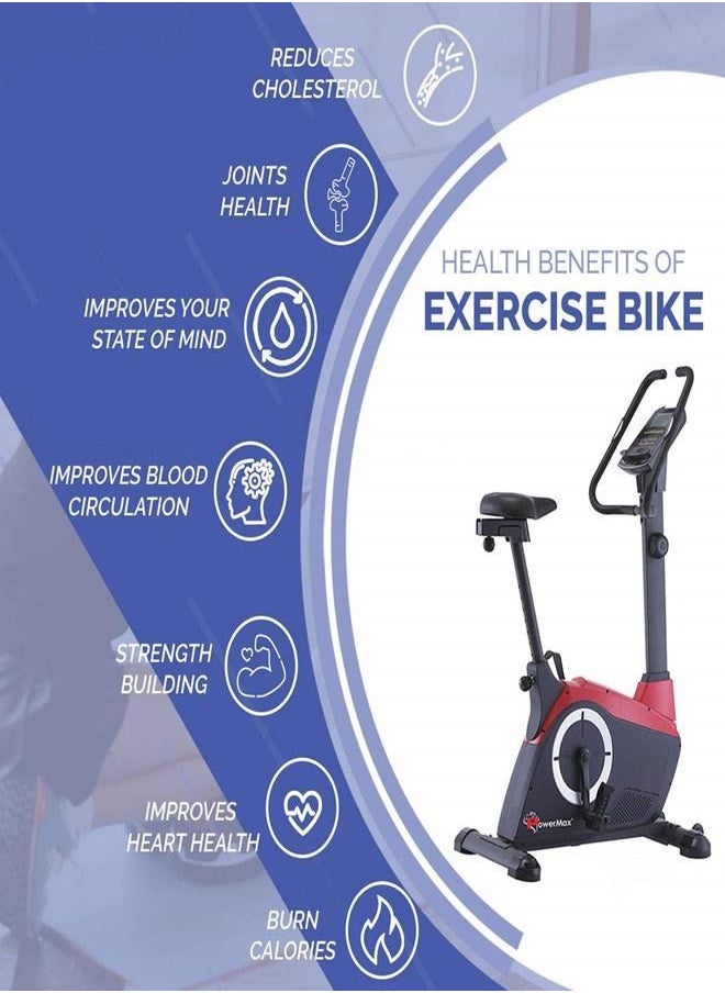 PowerMax Fitness PowerMax Fitness BU-800 Magnetic Upright Bike for Home-Gym Workout, 110kg Weight Capacity, 8 Levels Resistance, LCD Display, iPad Holder, Exercise Bike for Cardio Workout  - Image 5