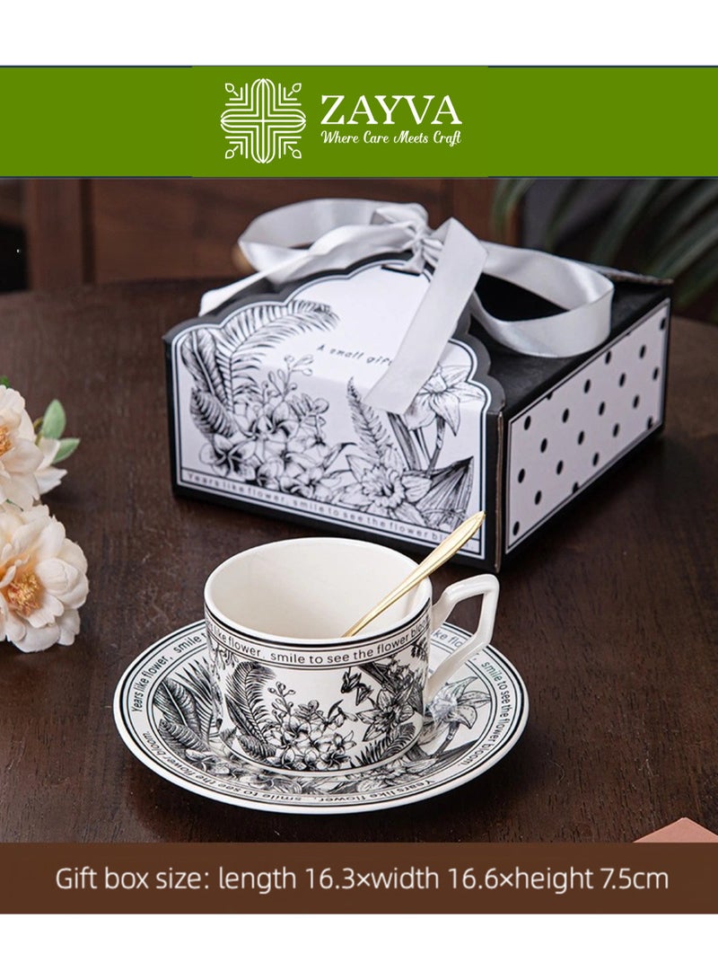 ZAYVA Ceramic Coffee Cup and Saucer Set with Vintage Floral Design: Perfect Gift for Special Occasions, 250 ML Capacity with Elegant Gift Box for Home and Office Use  - Image 1