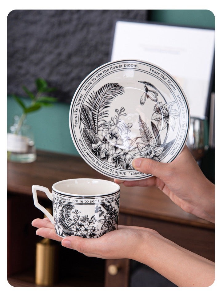 ZAYVA Ceramic Coffee Cup and Saucer Set with Vintage Floral Design: Perfect Gift for Special Occasions, 250 ML Capacity with Elegant Gift Box for Home and Office Use  - Image 4