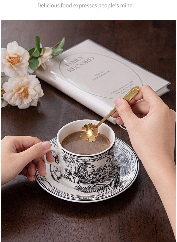 ZAYVA Ceramic Coffee Cup and Saucer Set with Vintage Floral Design: Perfect Gift for Special Occasions, 250 ML Capacity with Elegant Gift Box for Home and Office Use  - Image 5