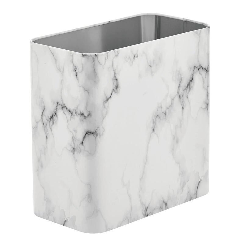 m-design Metal Wastepaper Bin — Compact Rectangular Bathroom Bin — Rubbish Basket for Home and Office — Marble Coloured - Image 1