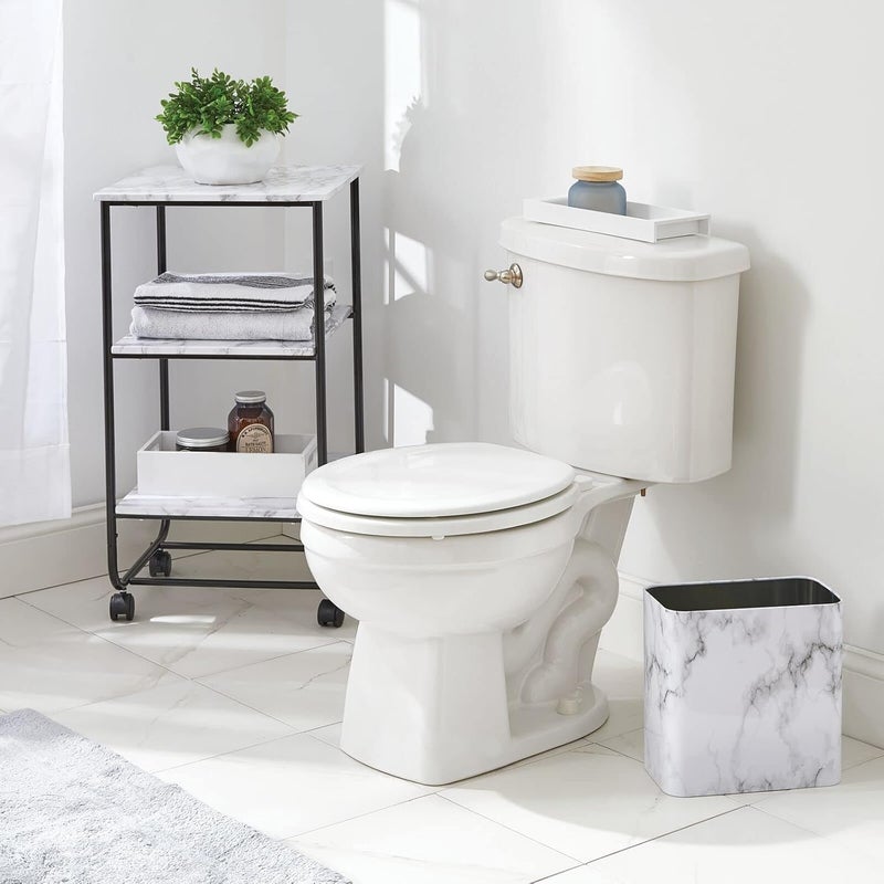 m-design Metal Wastepaper Bin — Compact Rectangular Bathroom Bin — Rubbish Basket for Home and Office — Marble Coloured - Image 5