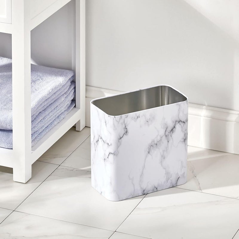 m-design Metal Wastepaper Bin — Compact Rectangular Bathroom Bin — Rubbish Basket for Home and Office — Marble Coloured - Image 2