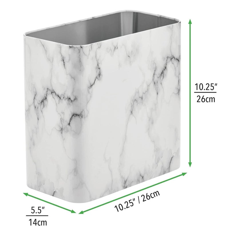 m-design Metal Wastepaper Bin — Compact Rectangular Bathroom Bin — Rubbish Basket for Home and Office — Marble Coloured - Image 3