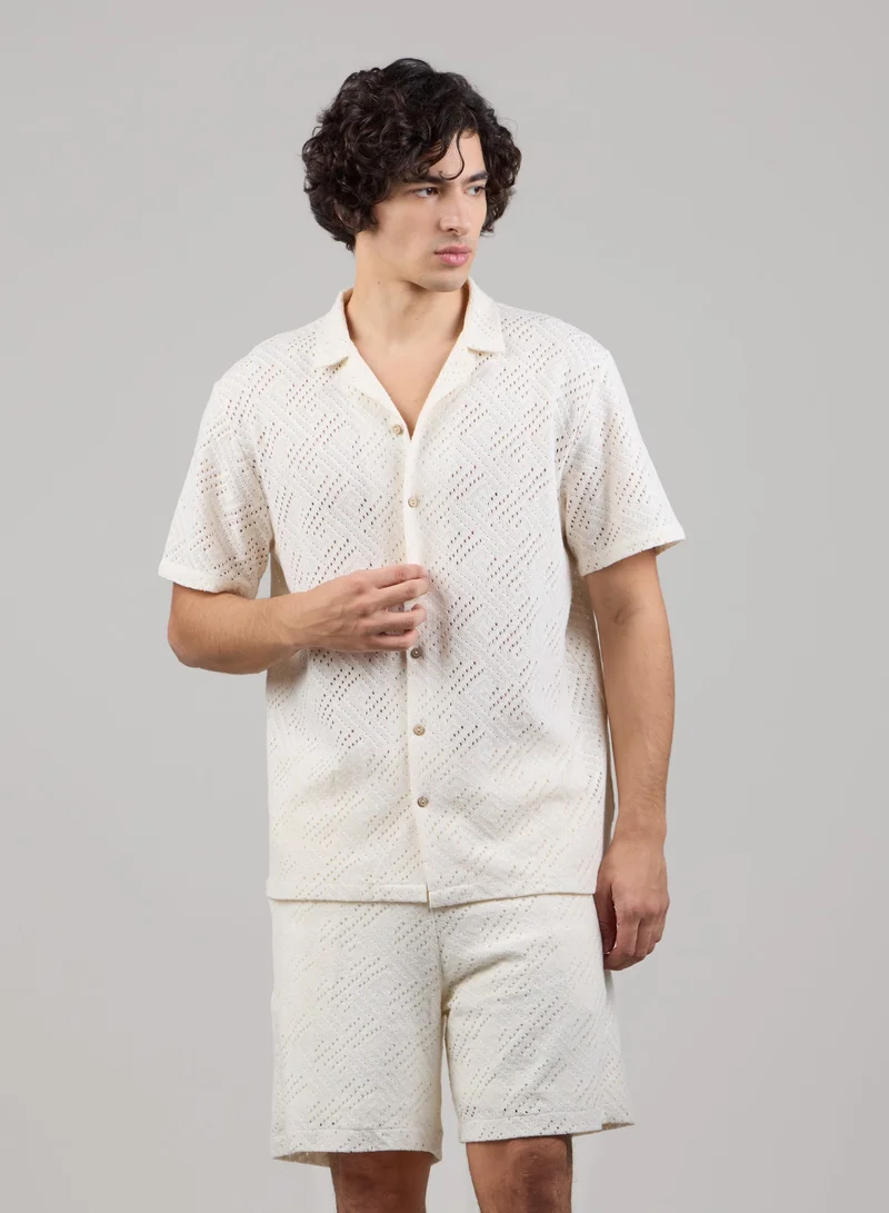 Just Nature Relaxed Fit Crochet Resort Shirt