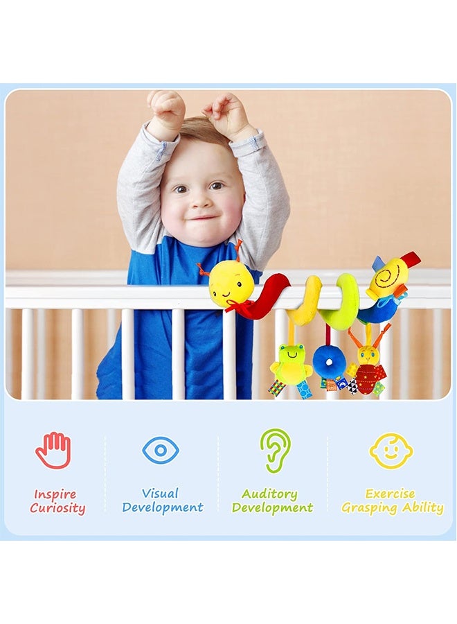 Baby Crib Hanging Rattles Toys - Infant Baby Worm Crib Bed Around Rattle Bell Cartoon Insect Spiral Hanging Toy with Ringing Bell for Infants Bed Stroller Car Seat Bar for Babies Boys and Girls - Image 5