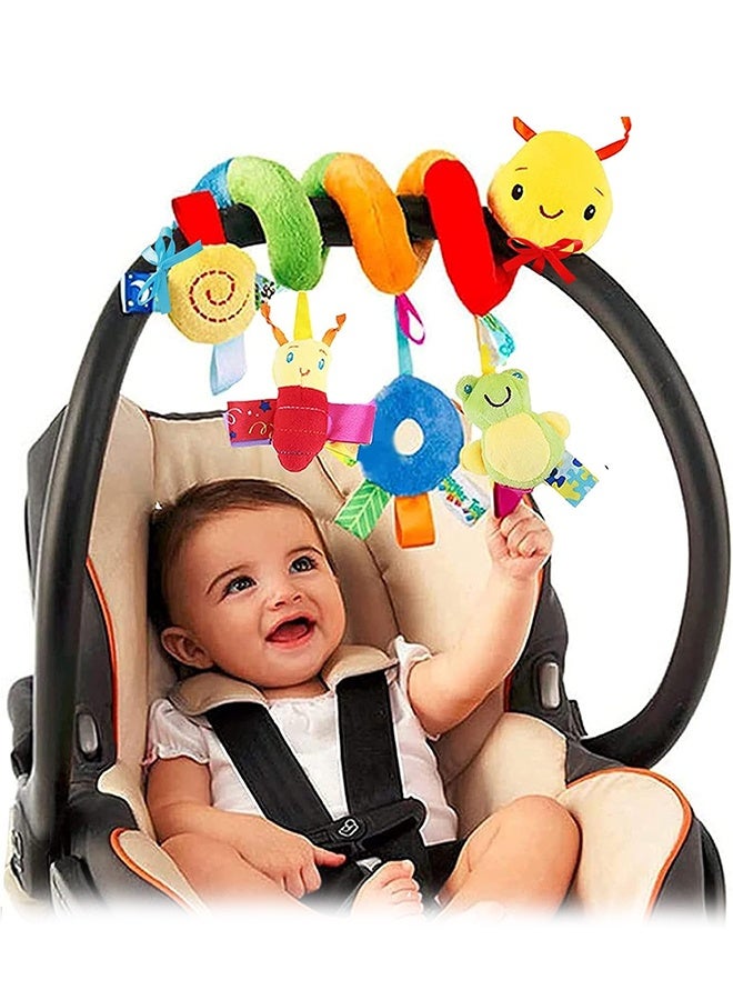 Baby Crib Hanging Rattles Toys - Infant Baby Worm Crib Bed Around Rattle Bell Cartoon Insect Spiral Hanging Toy with Ringing Bell for Infants Bed Stroller Car Seat Bar for Babies Boys and Girls - Image 1
