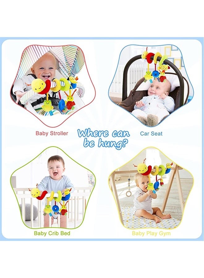 Baby Crib Hanging Rattles Toys - Infant Baby Worm Crib Bed Around Rattle Bell Cartoon Insect Spiral Hanging Toy with Ringing Bell for Infants Bed Stroller Car Seat Bar for Babies Boys and Girls - Image 3