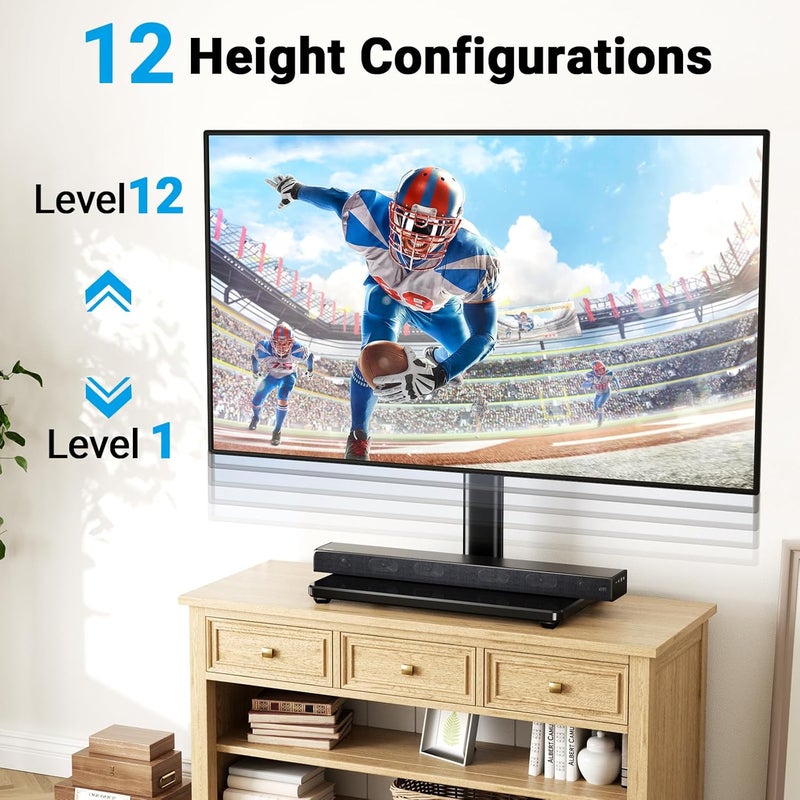 PERLESMITH Universal Swivel TV Stand for 24-60 inch TVs up to 99 lbs, 12 Height Adjustable Table Top TV Stand, TV Base Stand with Tempered Glass Base, Max VESA 400x400mm, PSTVS33 - Image 4