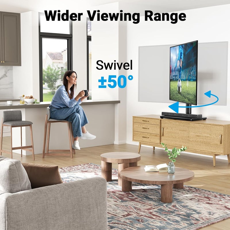 PERLESMITH Universal Swivel TV Stand for 24-60 inch TVs up to 99 lbs, 12 Height Adjustable Table Top TV Stand, TV Base Stand with Tempered Glass Base, Max VESA 400x400mm, PSTVS33 - Image 3