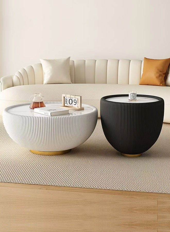 فاشون هوم مجموعة من طاولتي قهوة متعددتي الأغراض بتصميم منتصف القرن، طاولات تقديم دائرية من الحجر، طاولات مركزية مزخرفة، طاولات مركزية فاخرة مغلفة بالجلد، طاولات عرض لغرفة المعيشة والمكتب المنزلي، 75 × 35 و50 × 45 سم - Image 1