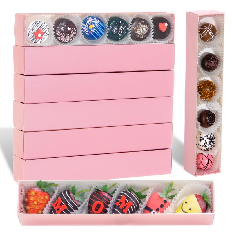 SLShePack 50Pack Strawberry Boxes - 12x2.2x2 Inch with Clear Window for Macaron, Chocolate Truffle, Cookie & Bakery Boxes - Image 1