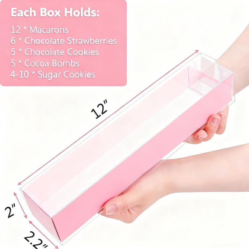 SLShePack 50Pack Strawberry Boxes - 12x2.2x2 Inch with Clear Window for Macaron, Chocolate Truffle, Cookie & Bakery Boxes - Image 2