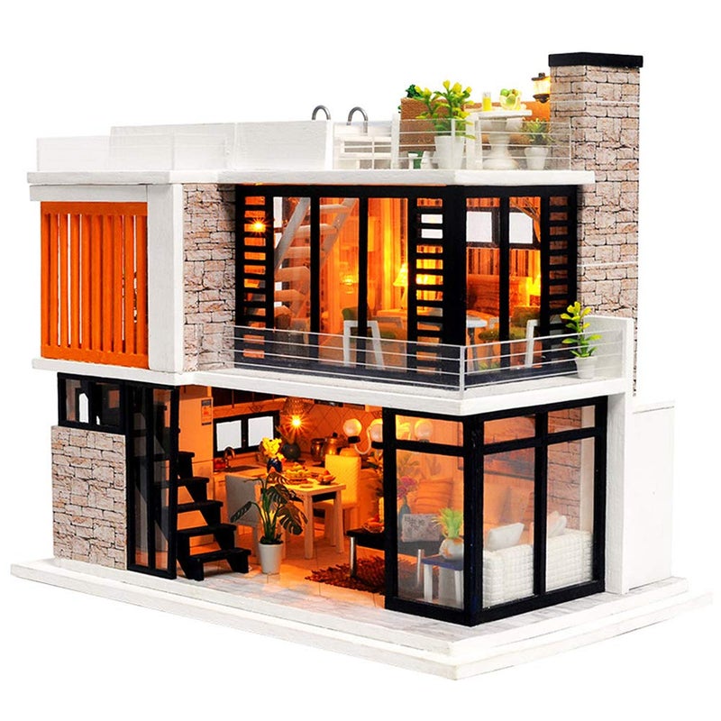 Spilay Dollhouse مصغرة مع الأثاث DIY Kit Mini Modern Villa نموذج مع صندوق الموسيقى 1:24 مقياس الإبداعية بيت الدمية أفضل هدية عيد ميلاد لعشاق الأولاد والبنات (فلورنسا) - Image 1