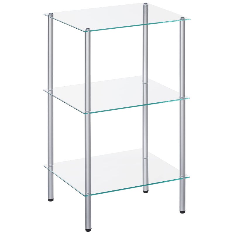 HOOBRO Glass Shelf, 3 Tier Bathroom Standing Shelf Unit, Tempered Glass Shelving Stand for Small Space, Perfume Stand Organizer, Space-Saving, for Bathroom, Bedroom, Steel Frame, Silver SV03CJ01 - Image 1