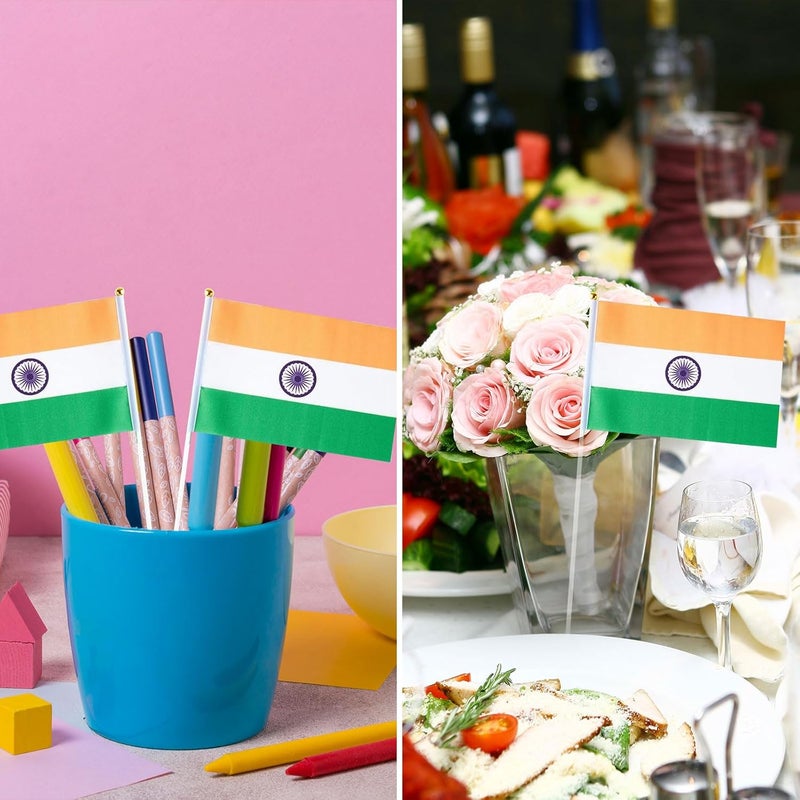 mflagperft India Flag Indian Flag, Small Mini Handheld India Flags on Stick, Ideal for Party Parades Sports Events Patriotic Festival Decorations - Image 4