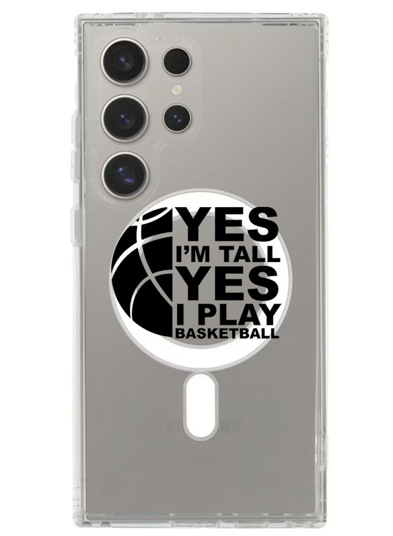 Theodor Magnetic Case for Samsung Galaxy S24 Ultra 6.8-inch Compatible with MagSafe Wireless Charging, Shockproof Phone Bumper Cover Basketball black - Image 1