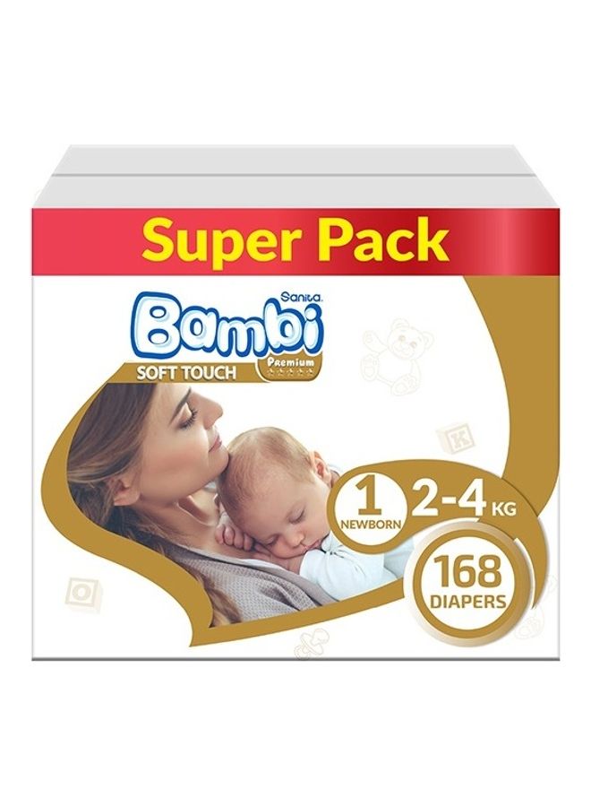 Sanita Bambi Baby Diapers Super Pack Size 1, New Born, 2-4 KG, 168 Count - Image 1