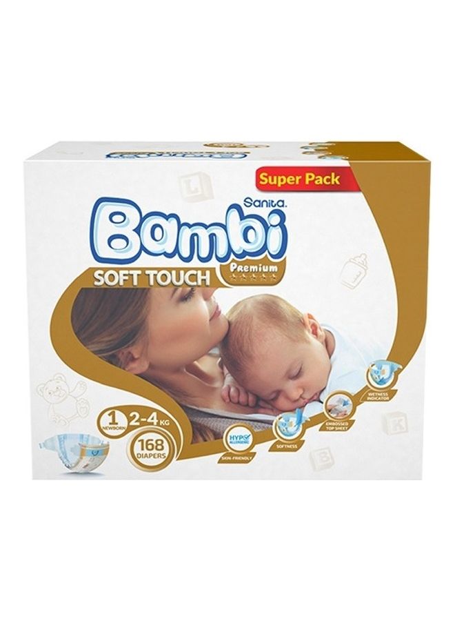 Sanita Bambi Baby Diapers Super Pack Size 1, New Born, 2-4 KG, 168 Count - Image 2